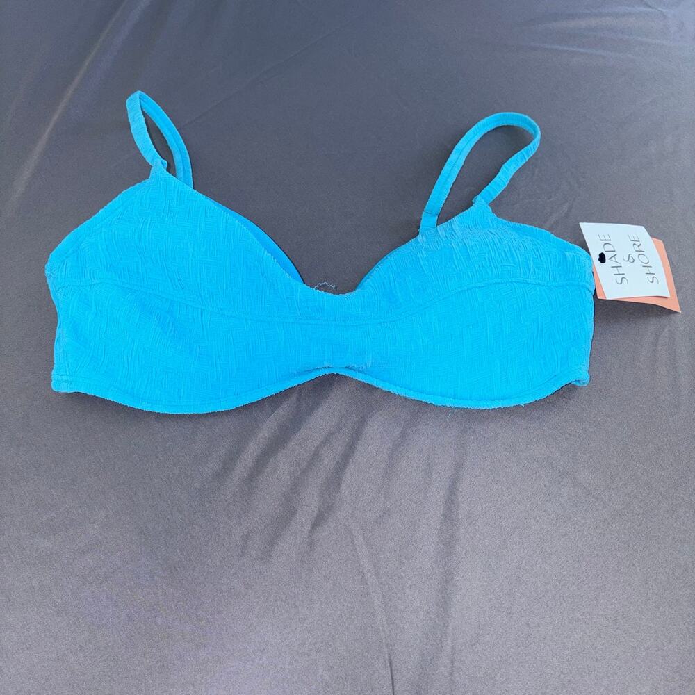 Shade & Shore Bikini Top 34DD Blue Underwire Textured Swim Top NWT